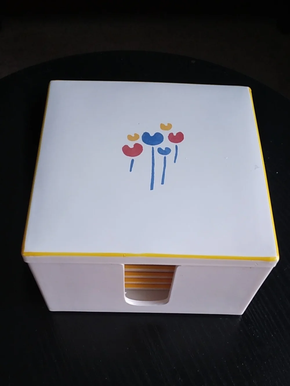 Vintage 1980s Riva Designs Japan White and Yellow Tulips Laquerware Coaster Set